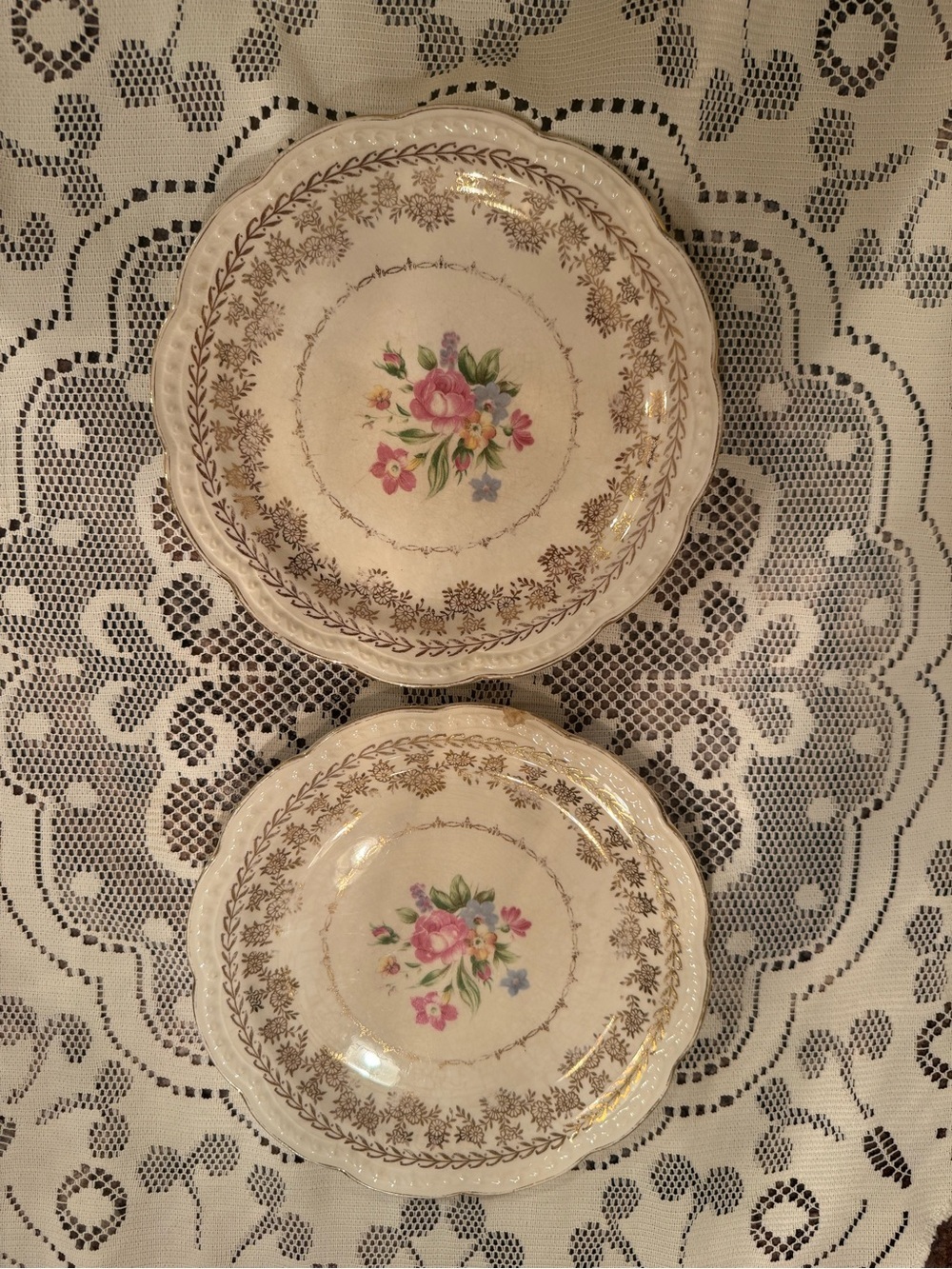 Stetson Cream Dessert Plates with Pink Floral and Gold Trim